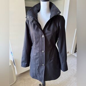Kristen Blake Black Hooded Anorak Coat Quilted Lined Drawstring Waist M NWOT
